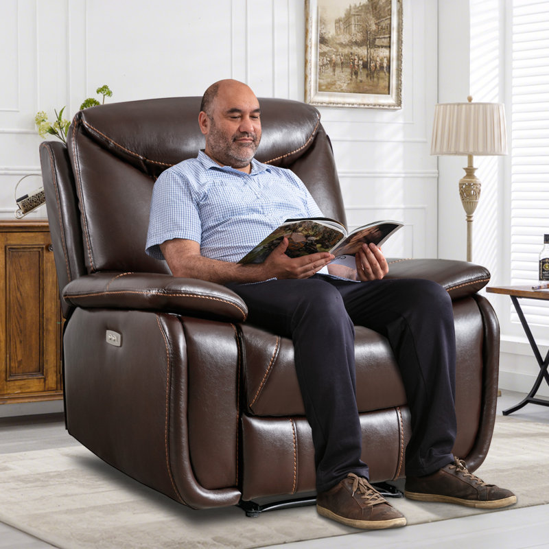 40.6" Wide Modern Faux Leather Diamond Power Home Theater Seating with USB , Brown