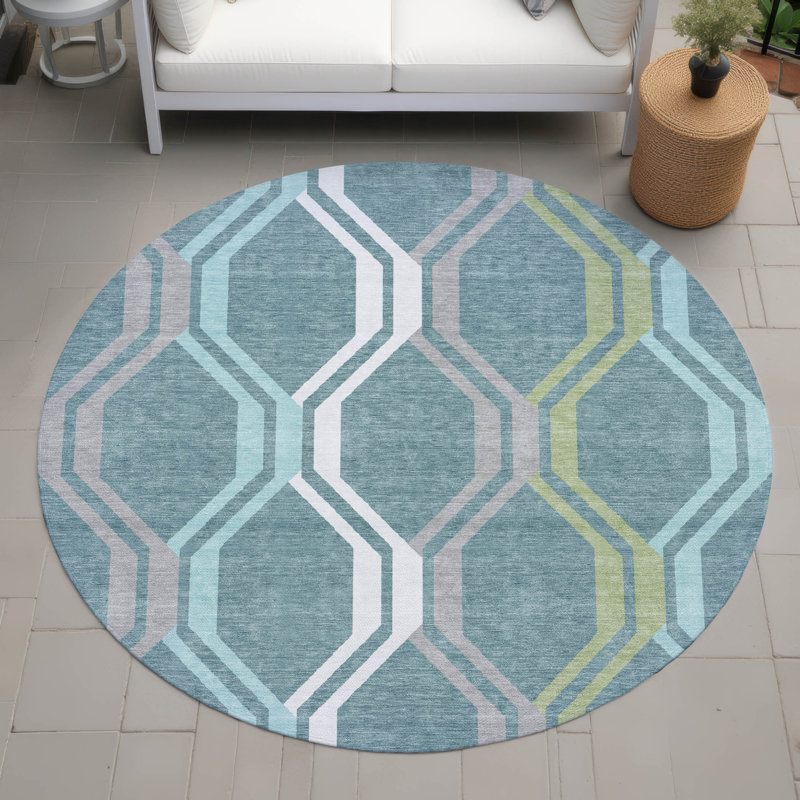 Tapis Mid-Century moderne lavable à la machine intérieur / extérieur Chantille ACN2326, Rond 8 pi