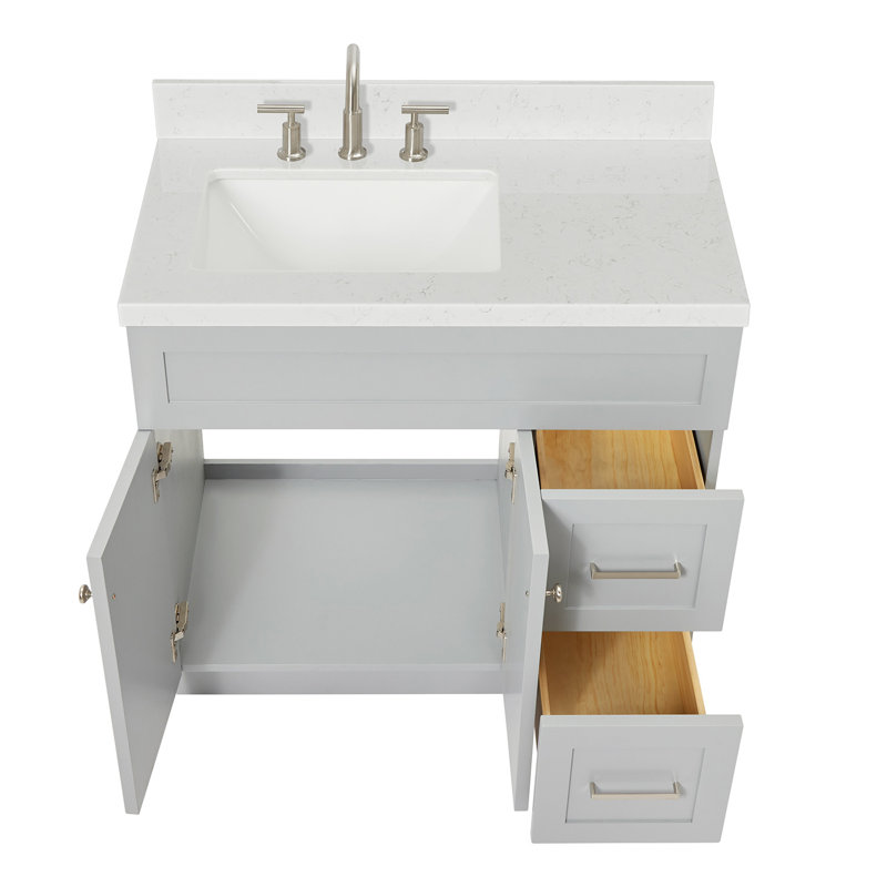 Meuble-lavabo sur pied simple 36 po avec comptoir en quartz Hamlet, Gris