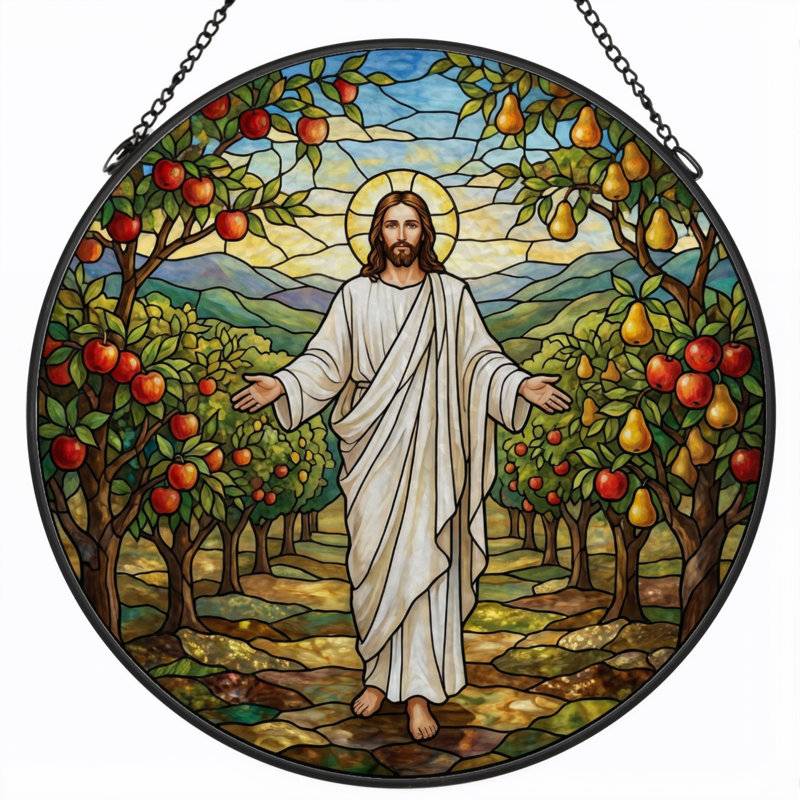 Panneau de vitrail de jardin Jésus ， 7,8 H, H 7,8 po