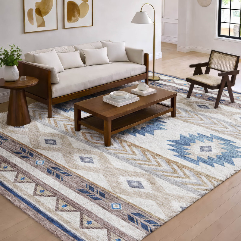 Tapis aztèque ADS178 de qualité supérieure lavable à la machine Dream Shag, Taupe, 10 pi x 14 pi