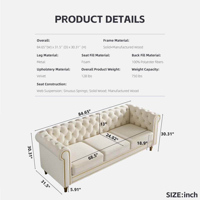 Canapé Chesterfield Crystie, Beige