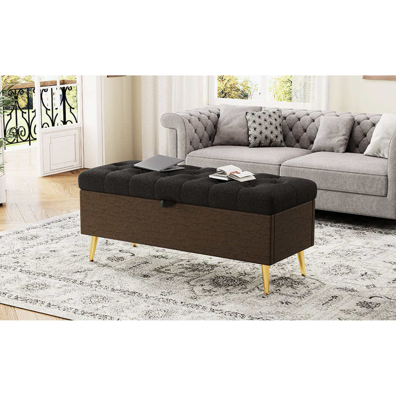 Modern Grey Multi - Functional Bench With Gold Metal Legs And Design For Entryway American Style Easy Lift Lid Frame Living Room