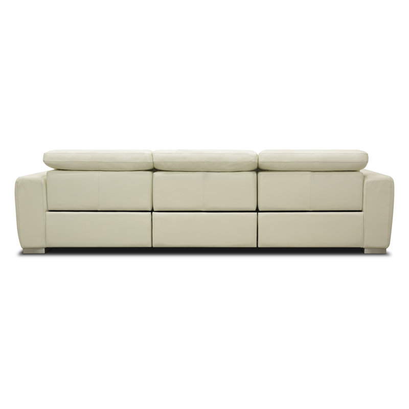 Capri 124'' Genuine Leather Square Arm Reclining Sofa, Stainless Steel, White, 33" H x 35" W x 45" D
