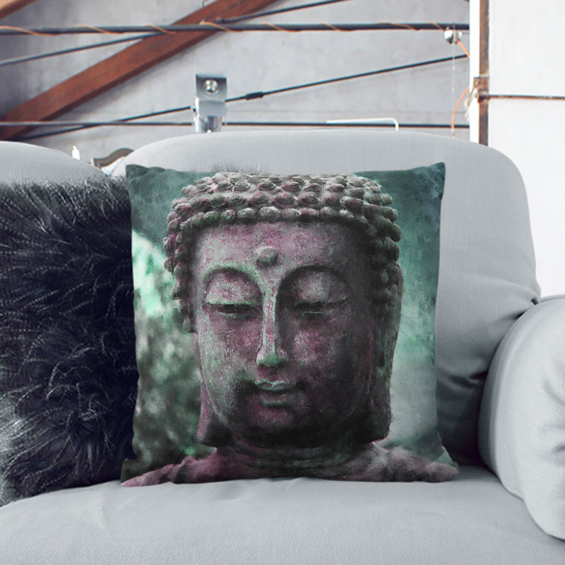 Buddha Statue Vol.1 Painting Square Throw Cushion, 40cm H x 40cm W x 15cm D, White
