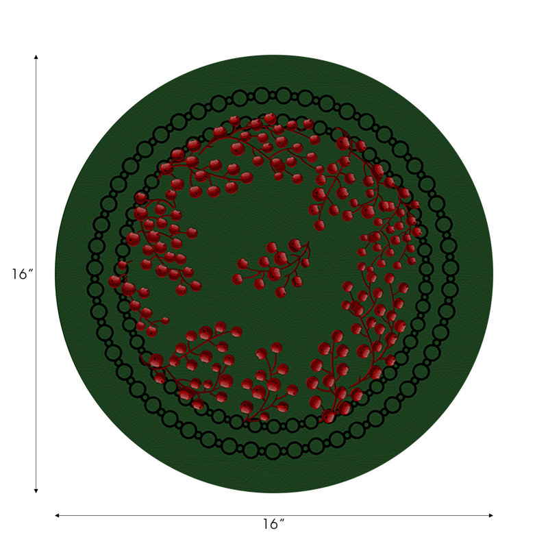 Christmas Berries Vegan Leather Round Pebble Placemat, Red Green