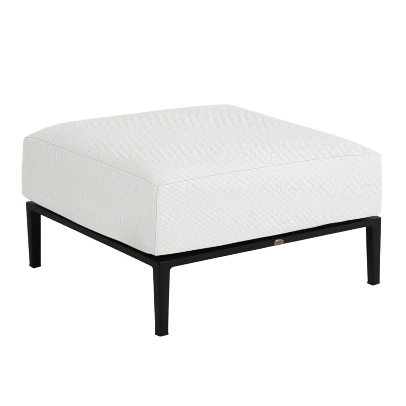Havana Outdoor Ottoman with Cushion, Dove Sunbrella® Linen, No welt + Standard fill, Black/Natural Resin