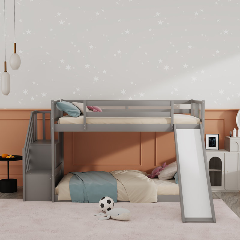 Gorkis Kids Twin Over Twin Bunk Bed, Gray