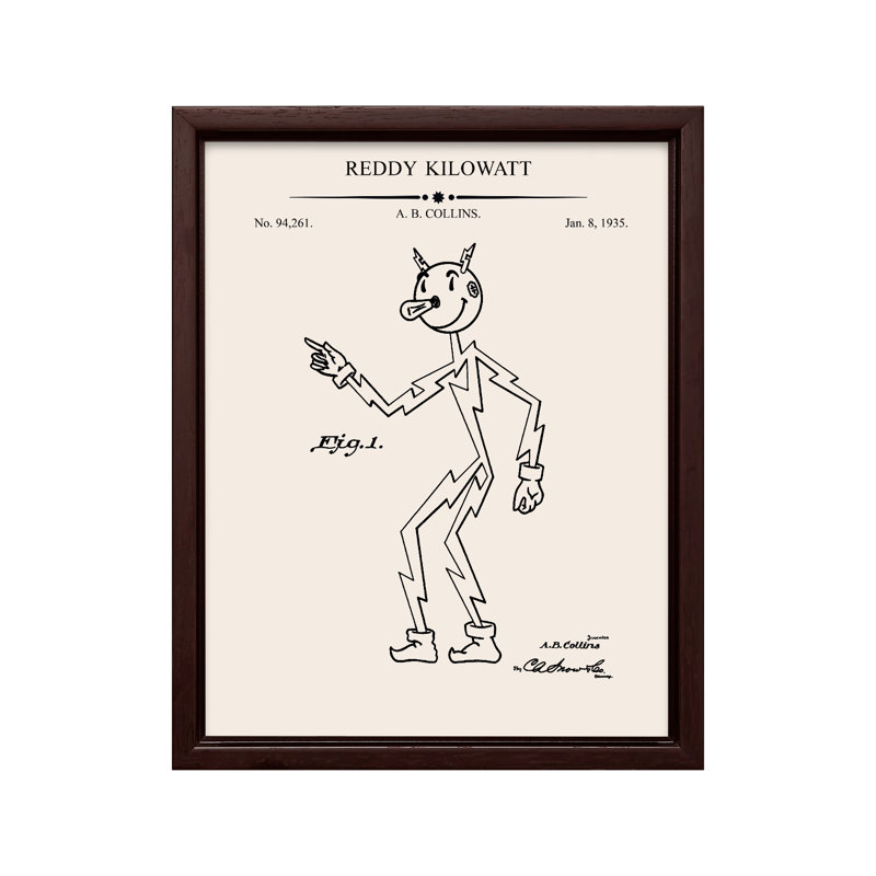 Reddy Kilowatt Blueprint, 24"H x 32"W, Canvas, Brown Framed