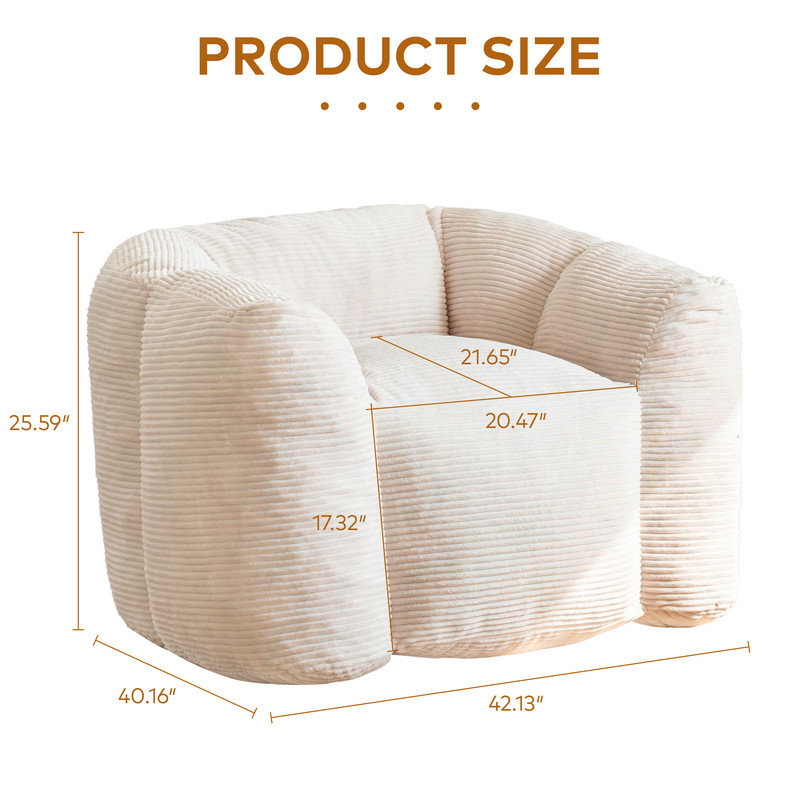 42.13 " Corduroy Sofa, Beige Corduroy, Beige