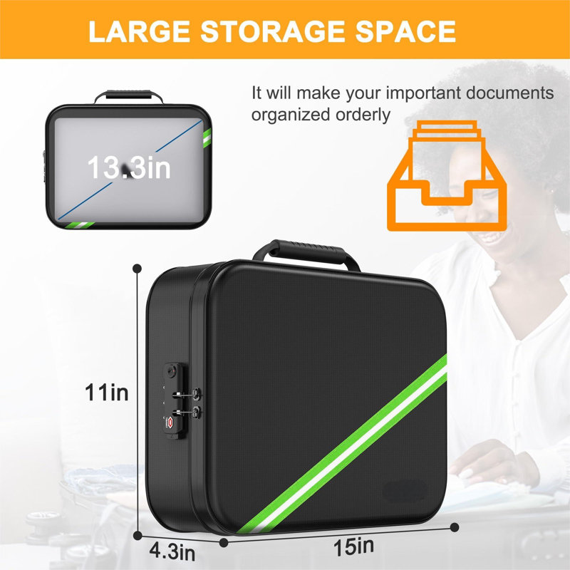 Organisateur de documents avec 5200 Box isotherme, boîte de documents imperméable et ignifuge avec serrure, coffre-fort pour le voyage à domicile pour documents et dossiers importants de format lettre