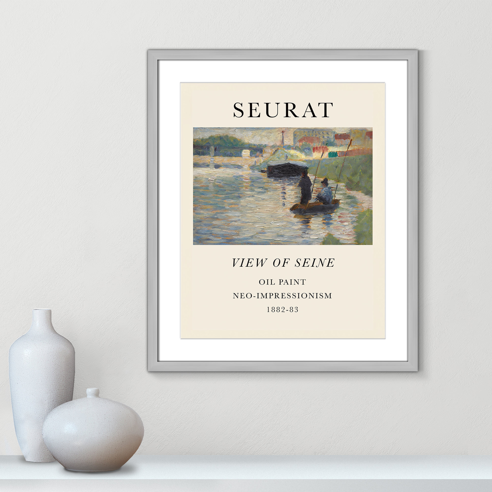 View Of Seine by Georges Seurat, Silver Single Picture Frame, Yes, 25.5" H x 21.5" W x 1.25" D