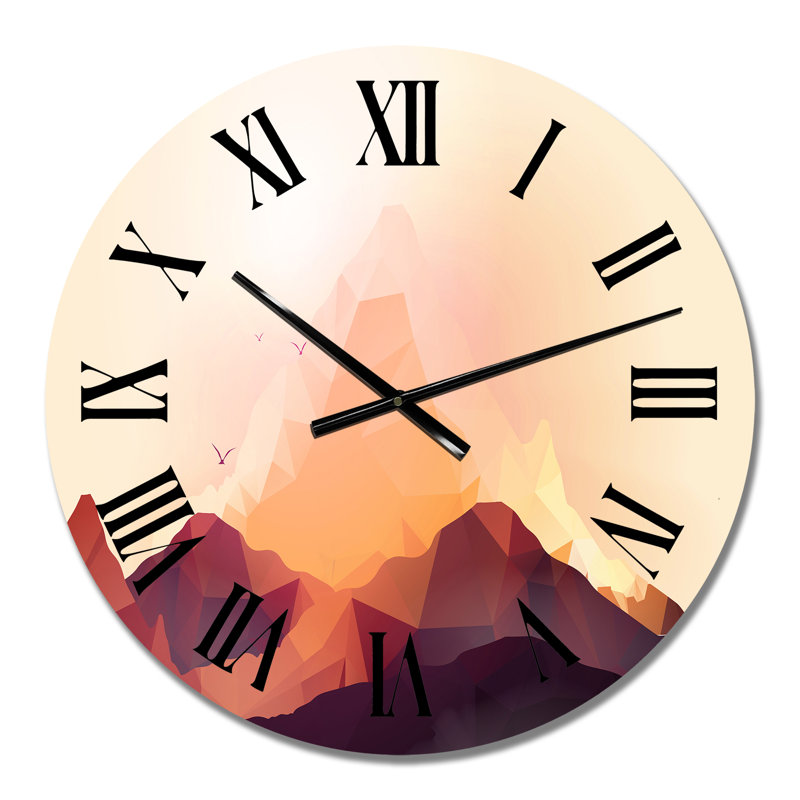 Horloge murale géométrique montagne et coucher de soleil I, Petit