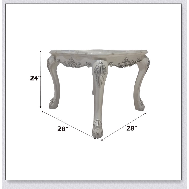 Table de bout Dresden blanc os avec plateau festonné et motifs floraux, parfaite pour un décor traditionnel et transitionnel.