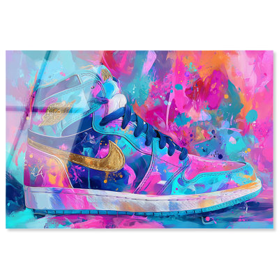 Colorful and Bold Painted Sneaker Acrylic Sneaker Wall Art by Art Remedy, Ready to Hang, 54 x 36