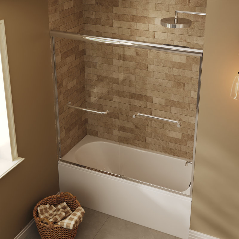56" - 60" W x 58" H Double Sliding Semi-Frameless Shower Door with 1/4" Tempered Clear Glass, Chrome, Silver