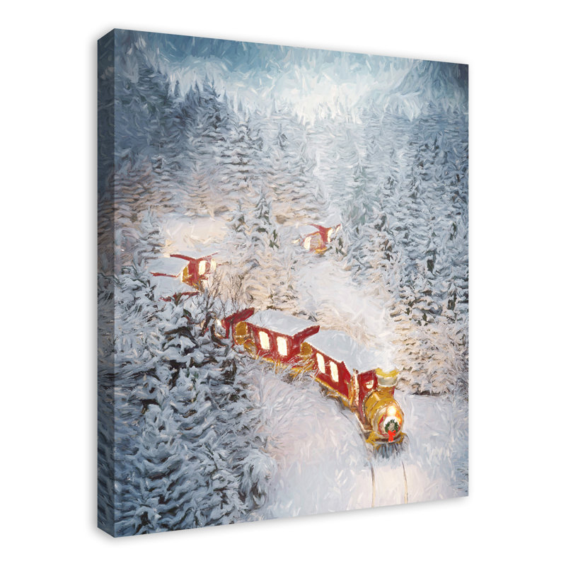 Train dans la neige - peinture sur toile tendue
