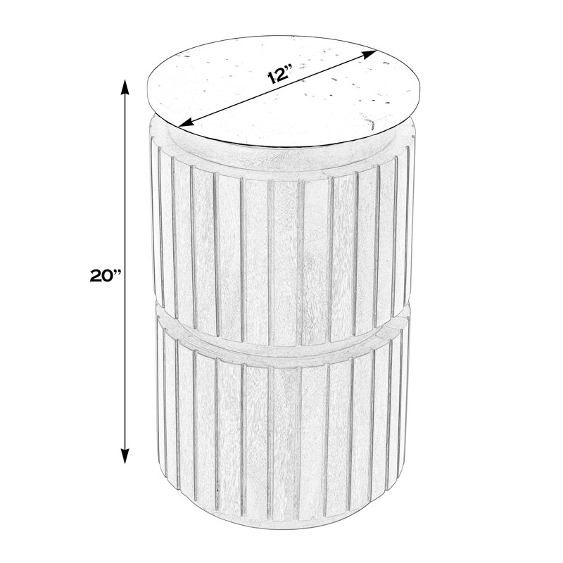 Lamberth 12 in. W Round Marble and Wood Side Table