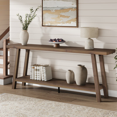 70''Extra Long Console Table for Living Room - Modern Black 2-Tier Entryway or Couch Table - Rectangular Accent Furniture -Brown