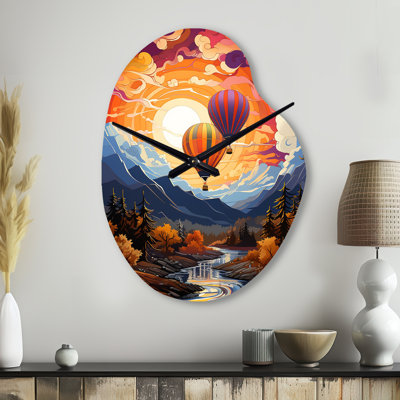 Orange Orange Hot Air Ballon Collage II - horloge murale asymétrique en métal, impression unique