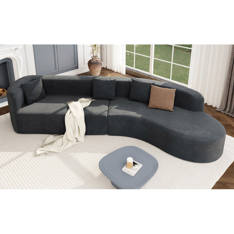 Grand canapé modulaire 2 pièces avec 3 coussins U_Style, pour le salon, la chambre à coucher, Polyester bleu grisâtre