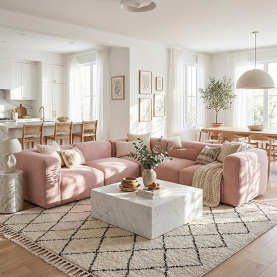 Modern Pink L-Shaped Sectional Sofa Set , Modular Contemporary Design