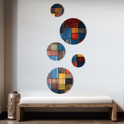 Colorful Earth Colors Tiles V - Boho Mosaic Round Wall Art Set Of 5