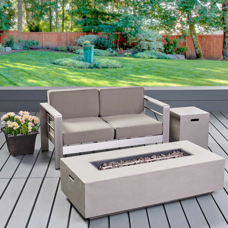 Caggiano 2 - Person Patio Conversation Set with Cushions, Khaki Frame / Khaki Cushion