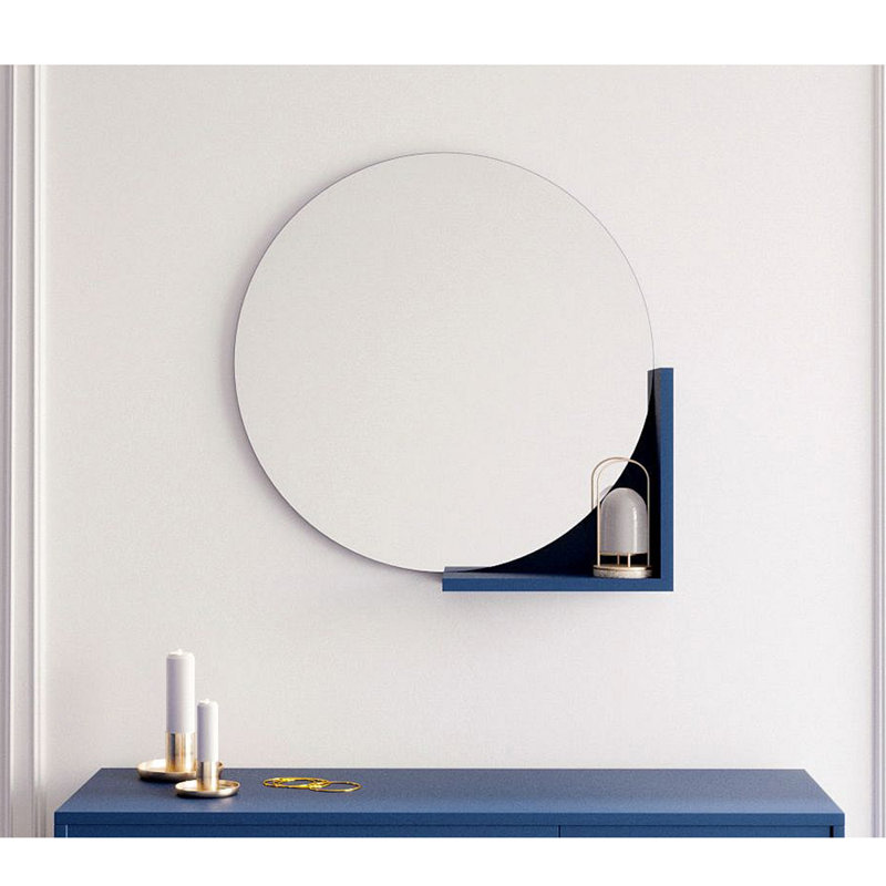 Round Framed Wall Mounted Accent Mirror, Dark Blue