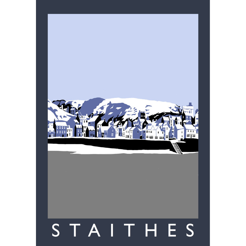 'Staithes in Snow' 1 Piece Wall Art, 54 cm H x 44 cm W x 2.2 cm D, Oak Wood Frame