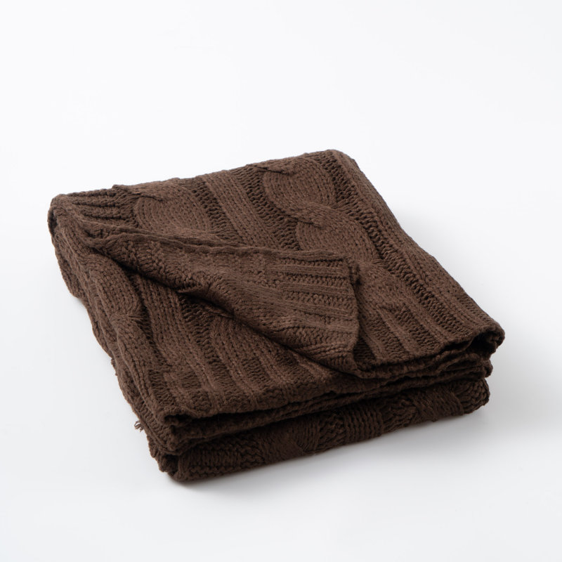 Brown Cable Knit Acrylic Throw Blanket, 50"x60"