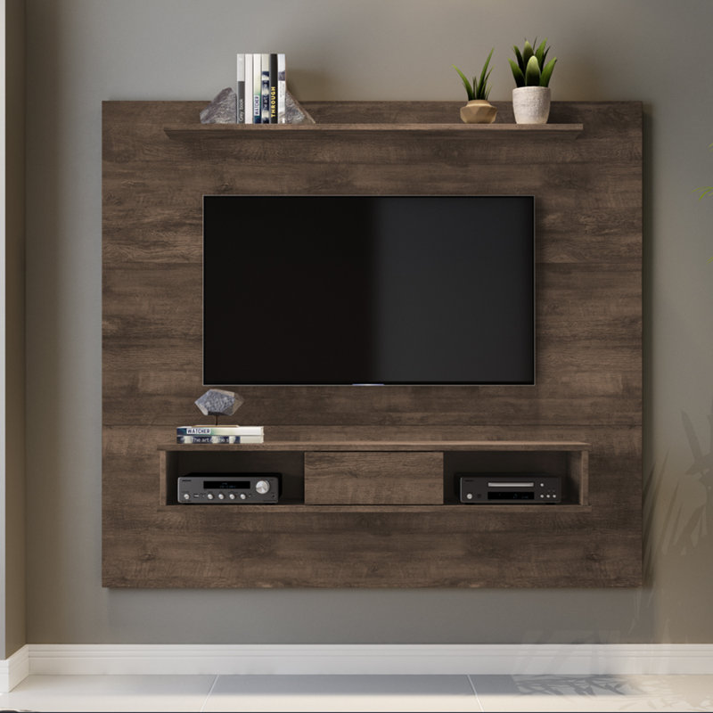 Meuble télé flottant pour téléviseur de 70 po ou moins Beton, Brun foncé