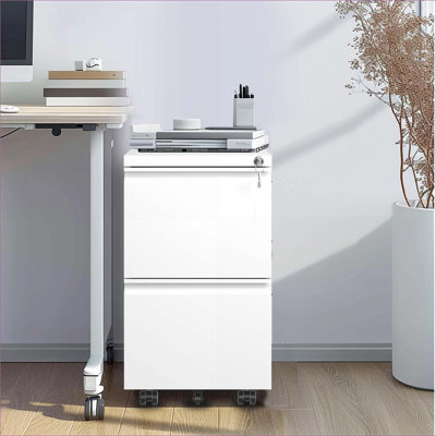 Armoires | Classeur mobile à 2 tiroirs verrouillable, se glisse sous la plupart des bureaux, peut contenir des documents de format légal / lettre / A4, entièrement assemblé sauf les roulettes | Moderne | Métal