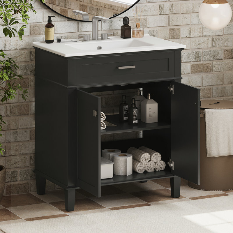 meuble-lavabo avec lavabo en céramique, Noir, noir, noir, noir