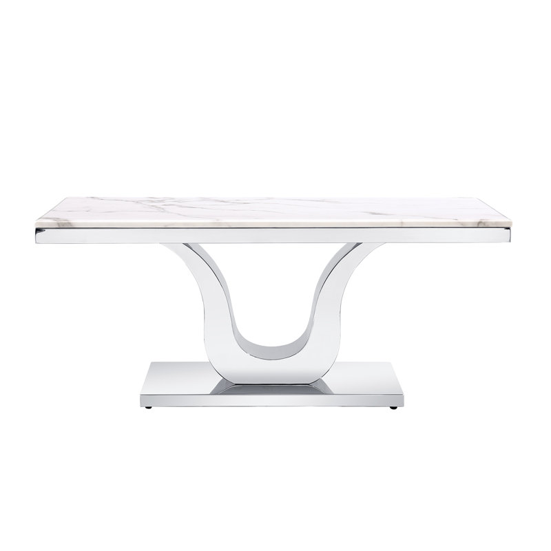 Rectangle Living Room Tea Table, Light Grey Top/ Silver Base