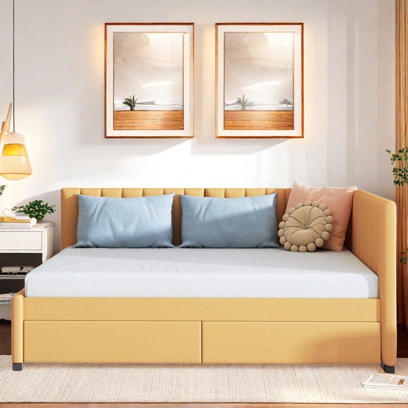 Barfleur Upholstered Daybed with 2 Storage Drawers, Twin, Yellow