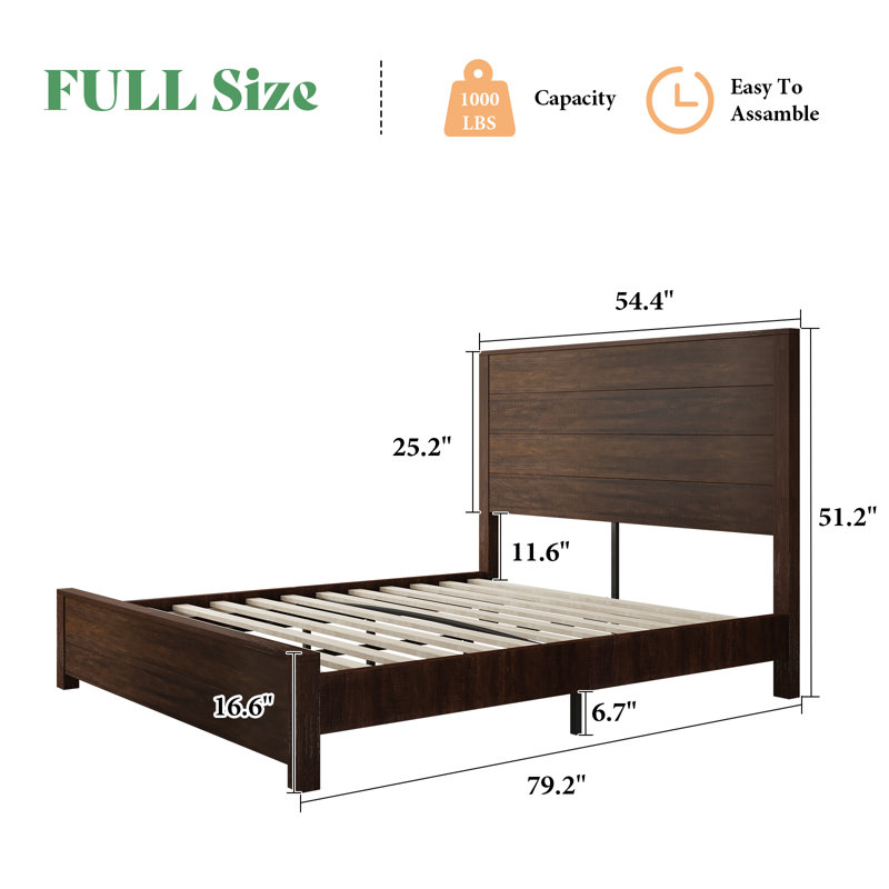 Full Size Reclaimed Barnwood Pine Platform Bed with Headboard