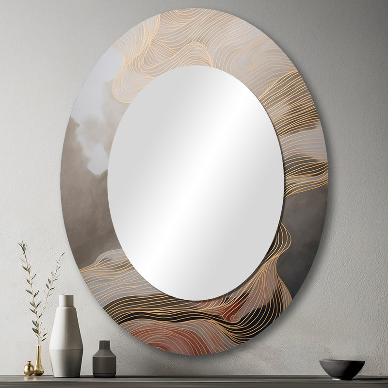 Or et gris Linear Expressions I - miroir mural ovale moderne doré, 43 po x 33 po