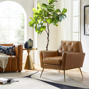 Johan Faux Leather Armchair With Metal Legs and Tufted Back