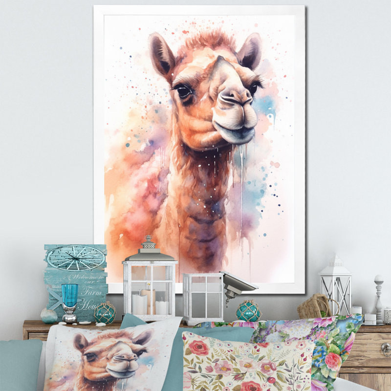 Camel désert Nomad VI - animaux, art mural, salon, 32" H x 16" W, Silver Picture Framed
