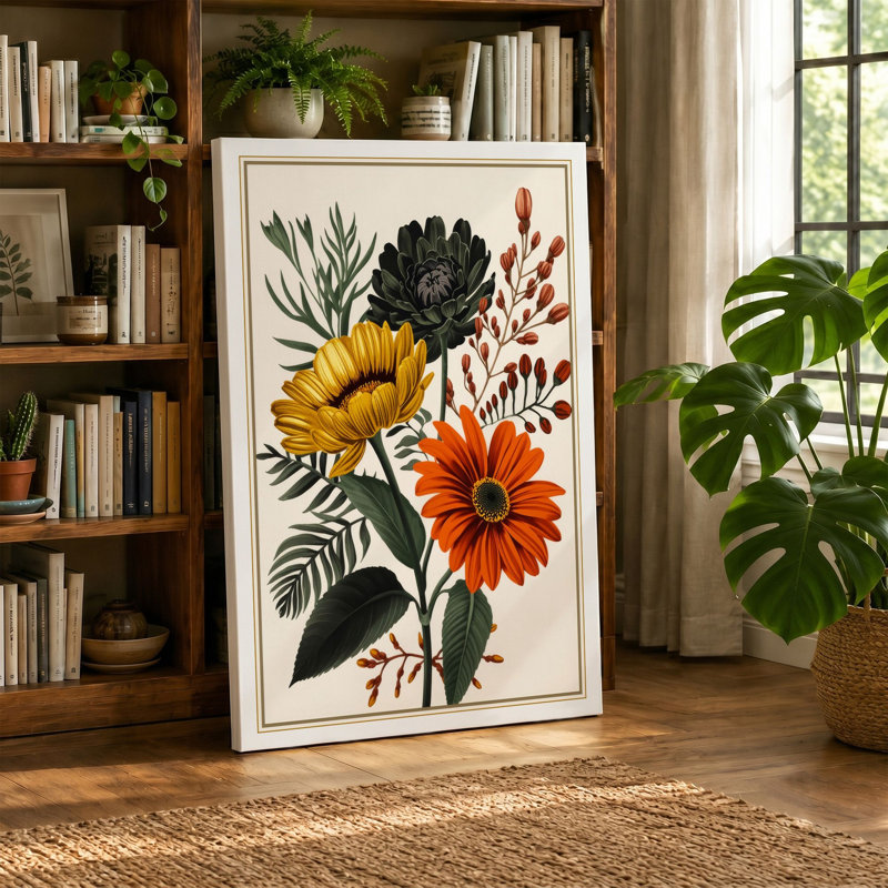 Study in Bloom Botanical - Wrapped Canvas, 30x20 - 76.2 x 50.8 cm, Ochre Border