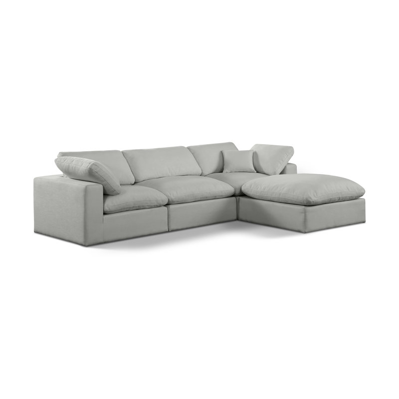 Canapé modulaire 4 pièces rembourré, Tissu gris texturé en lin