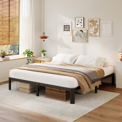 12 Inch High Heavy Duty Metal Platform Bed Frame with Steel Slats, Modern Low Profile Steel Bed Frame, No Box Spring Needed, Black
