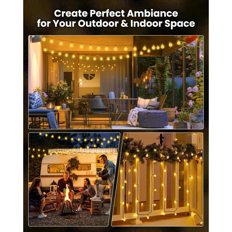 36ft 60-Bulb Outdoor Solar String Lights with 8 Modes Auto On/Off , Waterproof, 2700K Warm White