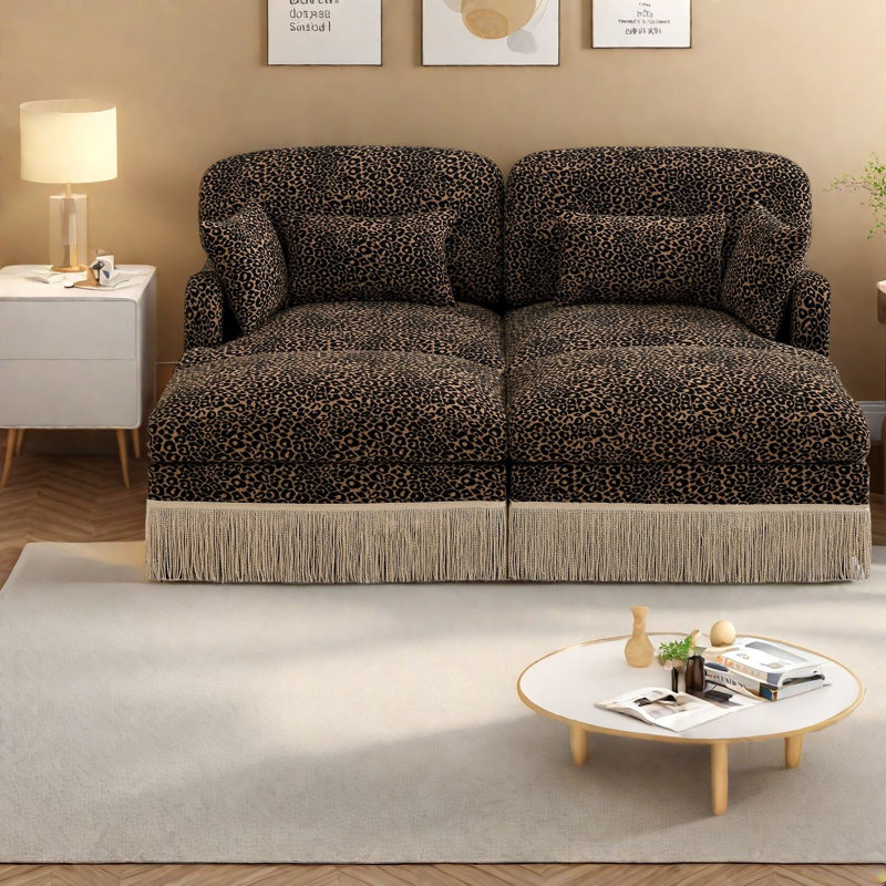 Modern Sofas, Leopard Chenille Modular Loveseat, Spacious Home Lounge