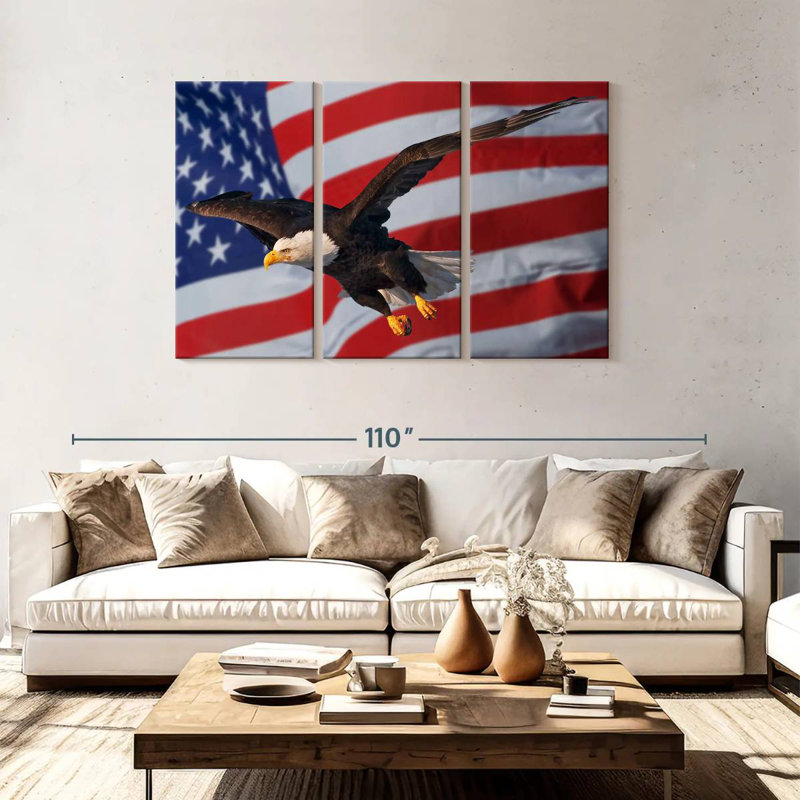 Lelar US Flag And Flying Bald Eagle, 48" H x 74" W