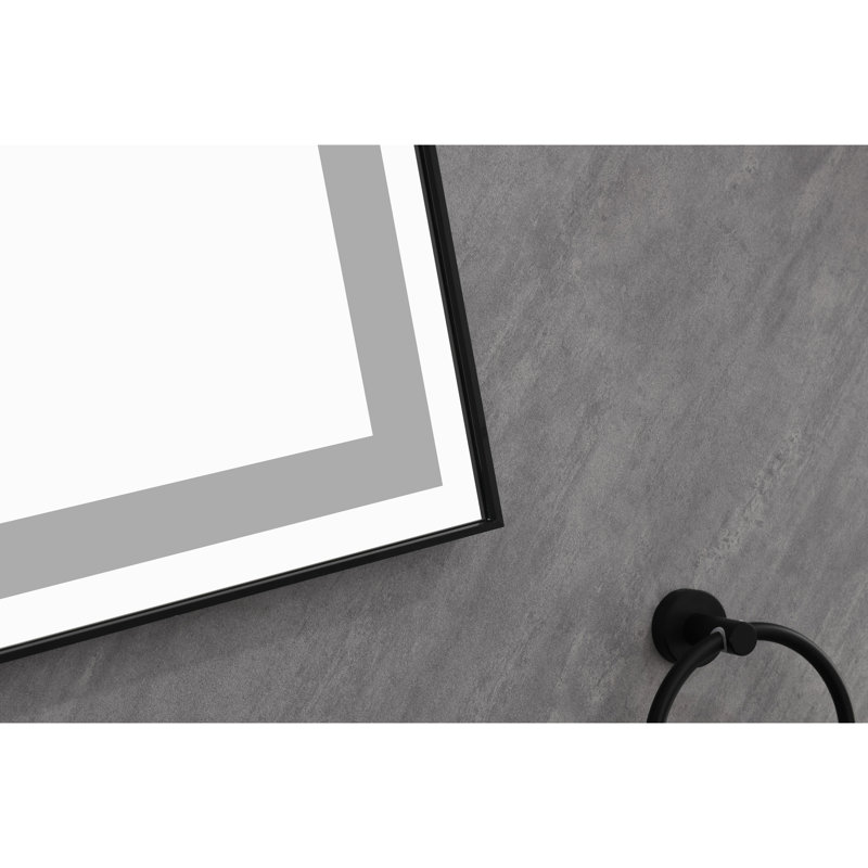 Miroir de salle de bain à DEL 96 po x 36 po - cadre noir, à intensité variable avec 3 lumières de couleur pour montage mural (horizontal ou vertical avec brouillard de meuble-lavabo, cadre, horizontal / vertical