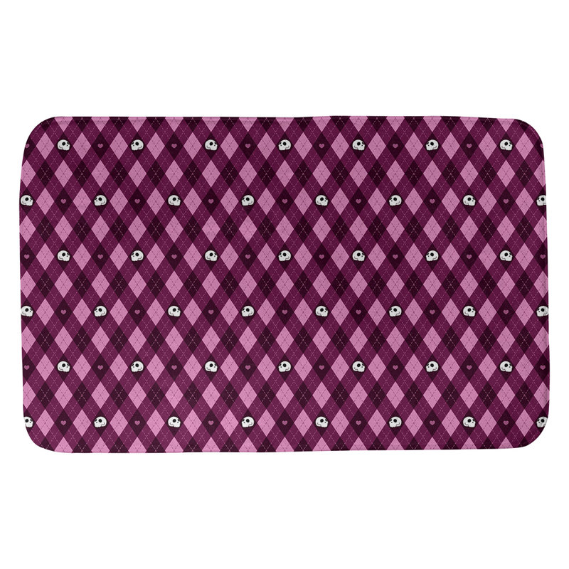 Tapis de bain argyle crânes Avicia, l 17 po x L 24 po, Rose