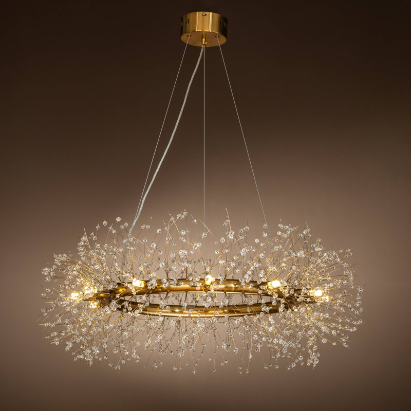 Luminaire suspendu en cristal Galewood Modern Glam Firework, H 85,7 po x l 39,4 po x P 39,4 po, Or antique, 12