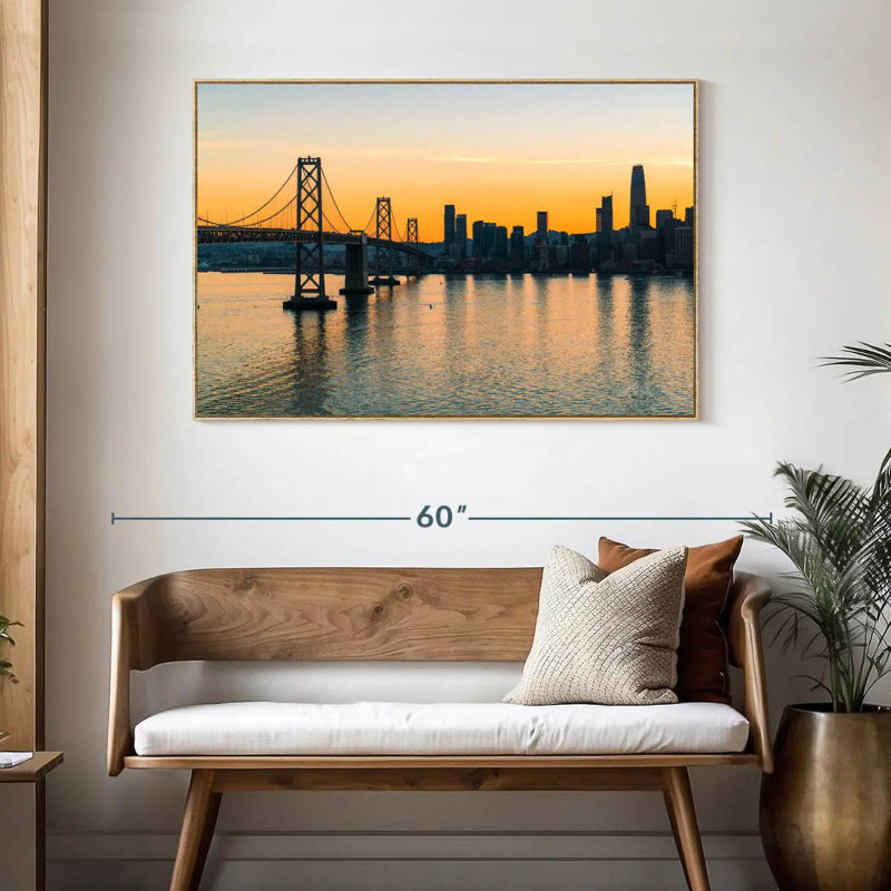 Pont Golden Oakland Bay, Cadre flottant en bois naturel, 46 po x 31 po